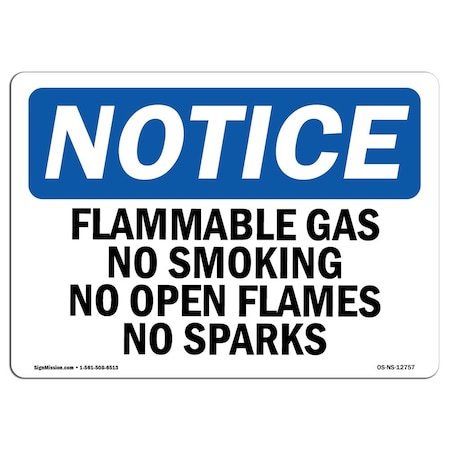 Signmission OSHA Sign, Flammable Gas No Smoking No Open Flames No Sparks, 5in X 3.5in, 3.5" W, 5" L, Landscap OS-NS-D-35-L-12757